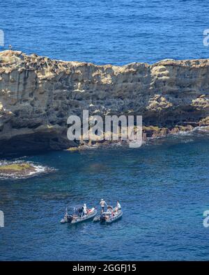 Hondarribia, Spain - 29 Aug, 2021: the rugged Basque coastline near Mount Jaizkibel Stock Photo