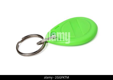 Plastic magnetic key fob on a ring isolated on white background Stock Photo