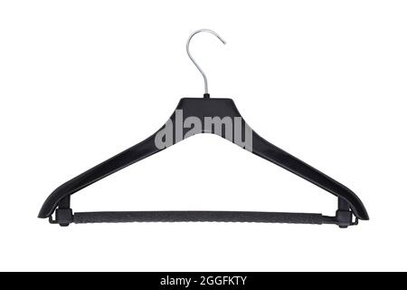 Black plastic clothes hanger isolated on white Stock Photo