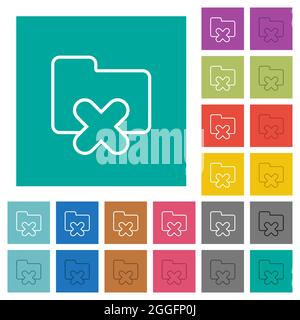 Cancel folder outline multi colored flat icons on plain square backgrounds. Included white and darker icon variations for hover or active effects. Stock Vector