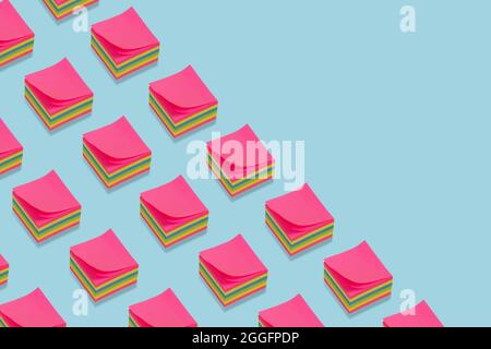 Colorful sticky notes pattern on a light blue background. Creative minimal isometric concept. Back to school background. Copy space. Stock Photo