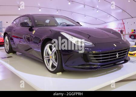 Modena, Italy - August 14, 2021: Ferrari GTC4Lusso showcased at Enzo Ferrari Museum, Modena, Italy. Stock Photo