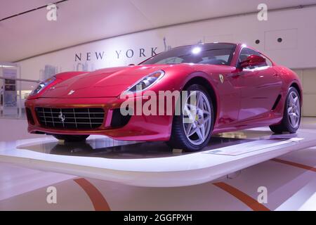 Modena, Italy - August 14, 2021: Ferrari 599 GTB Fiorano showcased at Enzo Ferrari Museum, Modena, Italy. Stock Photo