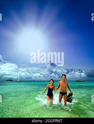 COVER DESIGN: Couple at Grand Cay in the Bahamas Stock Photo