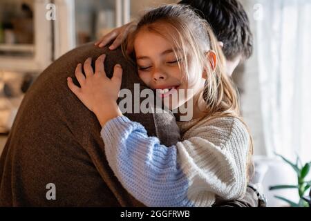 Father and daughter spending happy time at home. Single parent kid family love concept Stock Photo