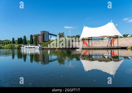 The Nordsternpark, former Nordstern Colliery site, amphitheatre, open-air stage on the Rhine-Herne Canal, Gelsenkirchen, NRW, Germany, Stock Photo