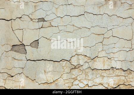 cracked white concrete wall under direct sun light full frame background and seamless texture. Stock Photo