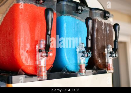 Ice granite containers Summer drink Juice machine Stock Photo