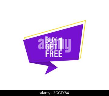 Buy 1 get 1 free banner. Vector banner. Announcement. Megaphone with buy 1 get 1 free message in bubble speech banner. Stock Vector