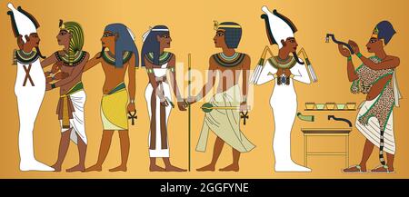 Detail of a wall of the interior of the tomb of Tutankhamun, vector illustration Stock Vector