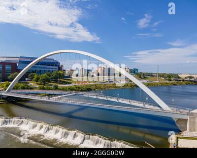 Aerial photograph of downtown Des Moines, Iowa, USA on a beautiful summer afternoon. Stock Photo