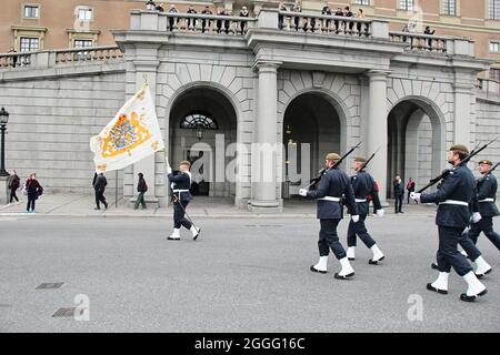 Swedish Military Marching in Stockholm Stock Photo