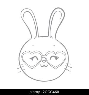 Rabbit close-up sketch, contour on a white background looks like protruding ears are visible in front of the muzzle Stock Vector