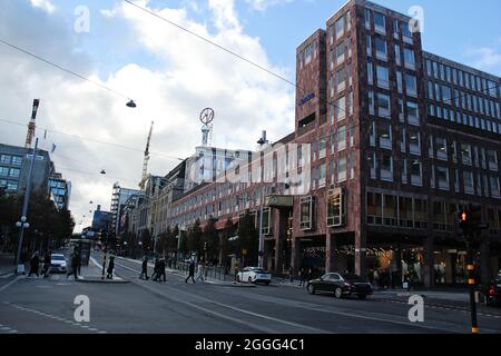 Nordea Building and Street in Stockholm, Sweden Stock Photo