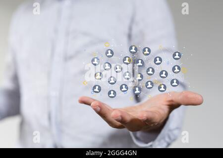 Person presenting the virtual projection of networking Stock Photo