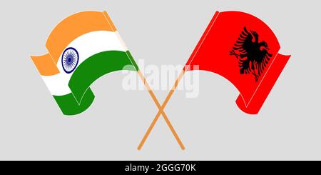 Crossed and waving flags of Albania and India Stock Vector