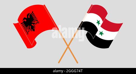 Crossed and waving flags of Albania and Syria Stock Vector