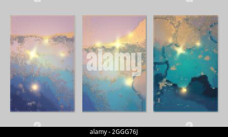 Abstract ocean blue and gold fluid art alcohol ink pattern with marble texture Stock Vector