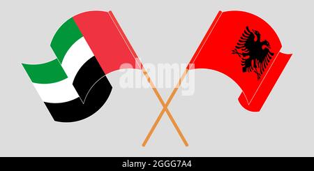 Crossed and waving flags of Albania and the United Arab Emirates Stock Vector