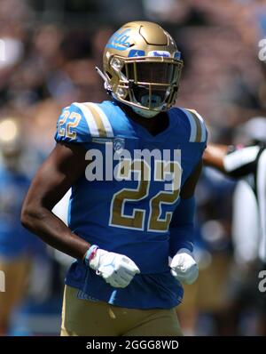 August 28, 2021 - UCLA Bruins defensive back Obi Eboh #22 during a game between the UCLA Bruins and the Hawaii Rainbow Warriors at the Rose Bowl in Pasadena, CA - Michael Sullivan/CSM Stock Photo