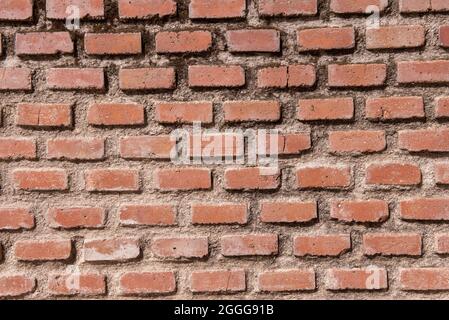 clay brick wall with cracks and moss between the cement joints. Vector clay texture background Stock Photo