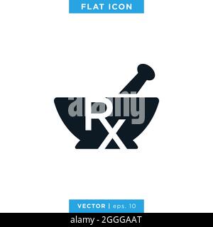 Mortar and Pestle with RX Symbol Icon Vector Logo Design Template. Stock Vector