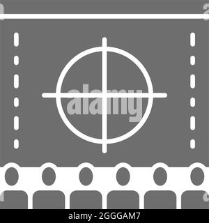 Cinema screen with audience, movie rental in cinema, premiere grey icon. Stock Vector