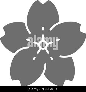 Sakura flower grey icon. Isolated on white background Stock Vector