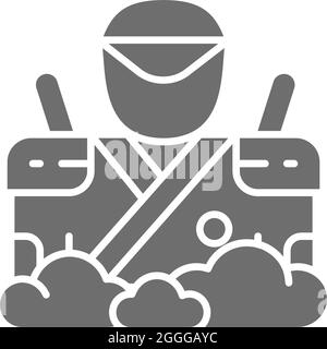 Samurai with two swords, japanese warrior, spy grey icon. Stock Vector