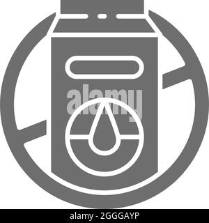 Forbidden sign with milk packaging, lactose allergy grey icon. Stock Vector
