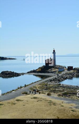 Fisgard Lighthouse at Fort Rodd Hill National Park in Victoria BC, Canada. Come to Vancouver island and explore Victoria. Stock Photo