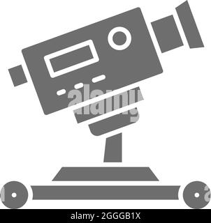 Digital cinema camera on wheels grey icon. Stock Vector