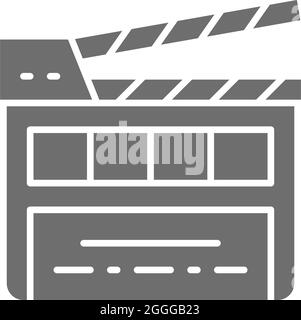 Movie clapper board, clapperboard grey icon. Isolated on white background Stock Vector
