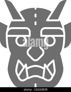 Japanese devil mask grey icon. Isolated on white background Stock Vector