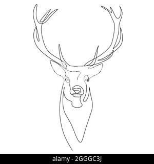 reindeer head with beautiful antlers horn. Continuous single line drawing art vector illustration. Stock Vector