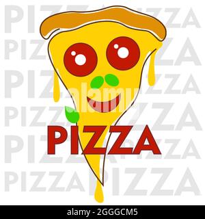 abstract minimal pizza logo with eyes and smile from tomato 1 Stock Vector