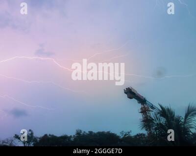 lightning strikes across the sky Stock Photo