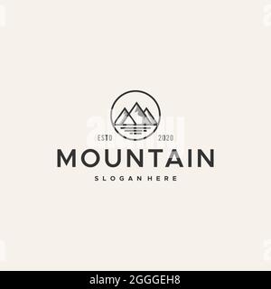 flat mountain circle lines Logo design Stock Vector