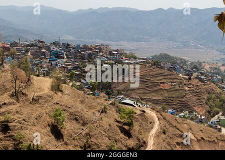 The scenic landscape view of Tansen and Madi Phat, Palpa from the Shreenagar Hill of Tansen, Palpa, Nepal Stock Photo