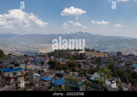 The scenic beauty landscape view of Tundikhel, Tansen and Madi Phat, Tansen from the Shreenagar Hill of Tansen, Palpa, Nepal Stock Photo