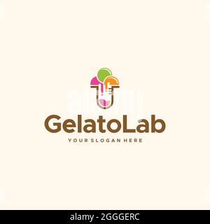 flat GelatoLab glass cup chemical liquid logo design Stock Vector
