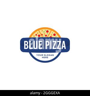 modern pizza logo design with sprinkles of food toppings Stock Vector