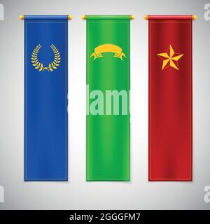 Vertical colored flags with emblems. Stock Vector