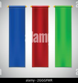 Vertical colored flags with emblems. Stock Vector