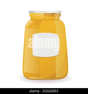 Mustard. Dijon honey sauce cream. Vector design in cartoon style for food branding. Stock Vector