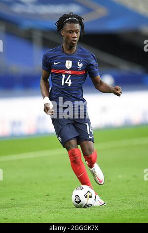 File photo dated October 7, 2020 of Eduardo Camavinga of France in action during the international friendly match between France and Ukraine in Paris, France. Real Madrid have signed highly-rated France midfielder Eduardo Camavinga from Rennes on a six-year deal. The 18-year-old had entered the final 12 months of his contract with the Ligue 1 club, who were not prepared to lose him on a free transfer next year. He completed his medical at France's Clairefontaine training centre on Monday. In April 2019, Camavinga became the youngest Rennes debutant aged 16 years and four months. Photo by David Stock Photo