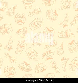 Pattern for fast food packaging with monsters for Halloween. Vector illustration. Stock Vector