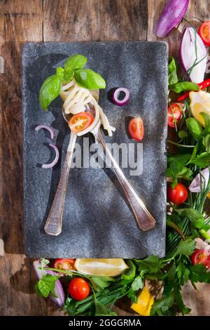 Presentation of Pici, spaghetti handmade from Tuscany Italy Stock Photo