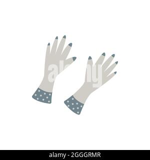 Rubber household gloves. Colorful vector isolated illustration hand drawn. Pair of blue protective gloves for gardening or farm work Stock Vector