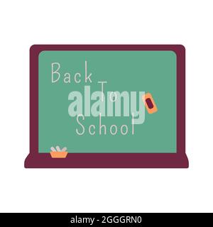 School board with the inscription back to school. Chalk in a box and a sponge. Vector isolated illustration in flat style Stock Vector